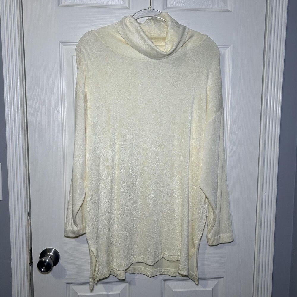 Kimberly Hunter Blouse Women's Small Cream Cowl Neck Dolman Tunic Floral Knit